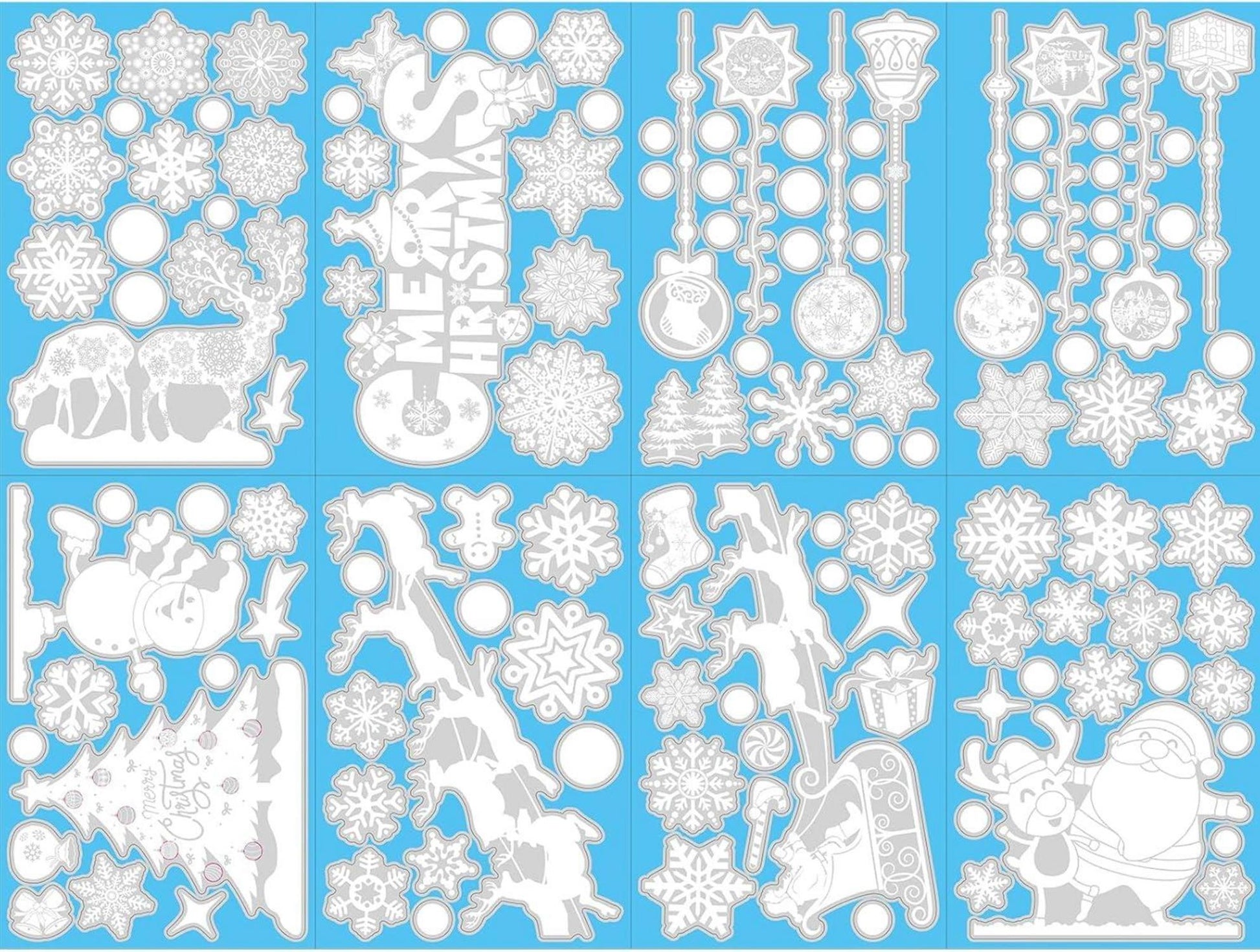 BBLIKE Weihnachts Fensterbilder 8 Blätter | Schneeflocken Fenstersticker Türen Schaufenster Vitrinen