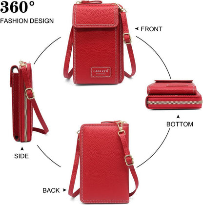 Handytasche zum Umhängen Damen PU Leder Crossbody Tasche - Rot