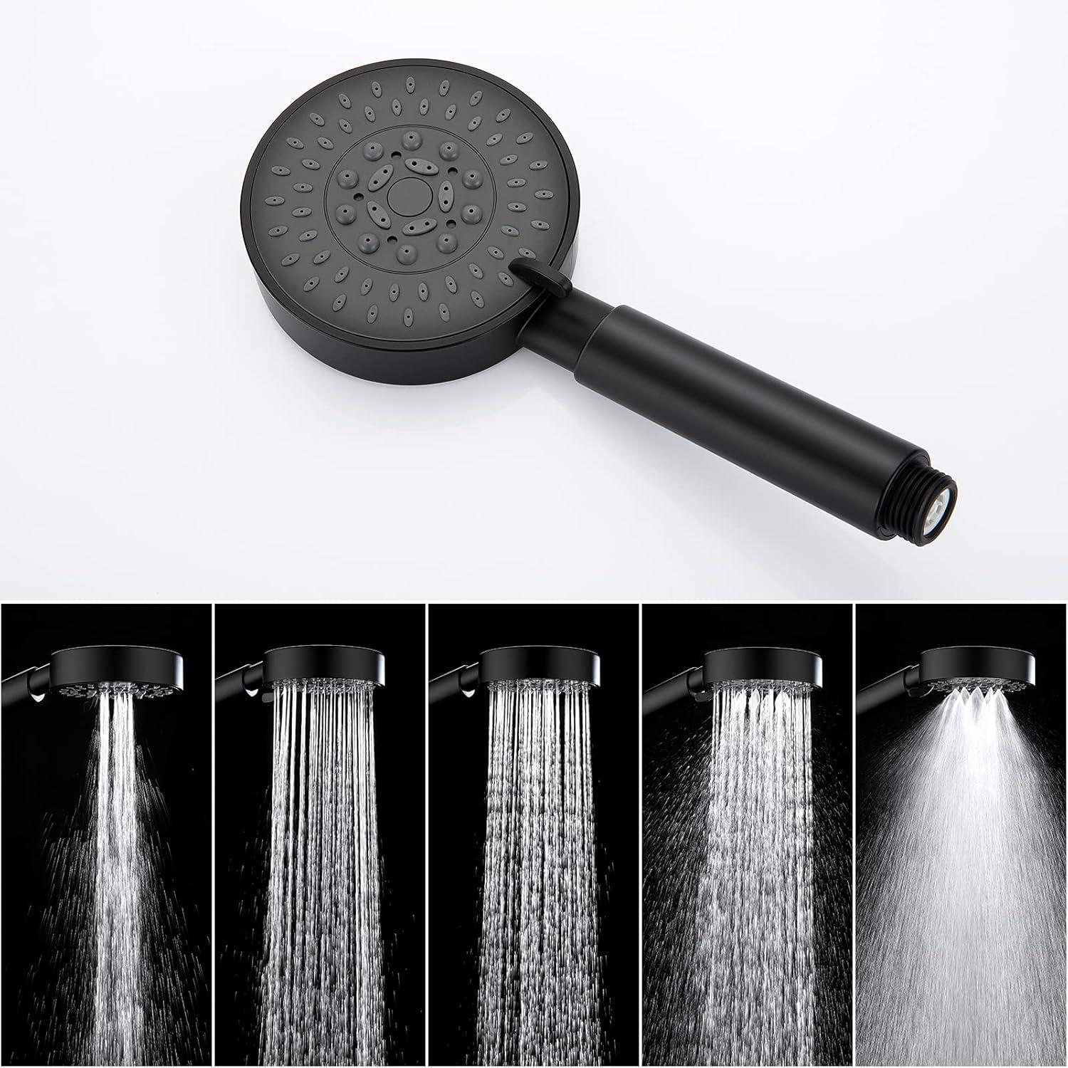Auralum Badewannenarmatur Schwarz mit Handbrause 5 Funktionen