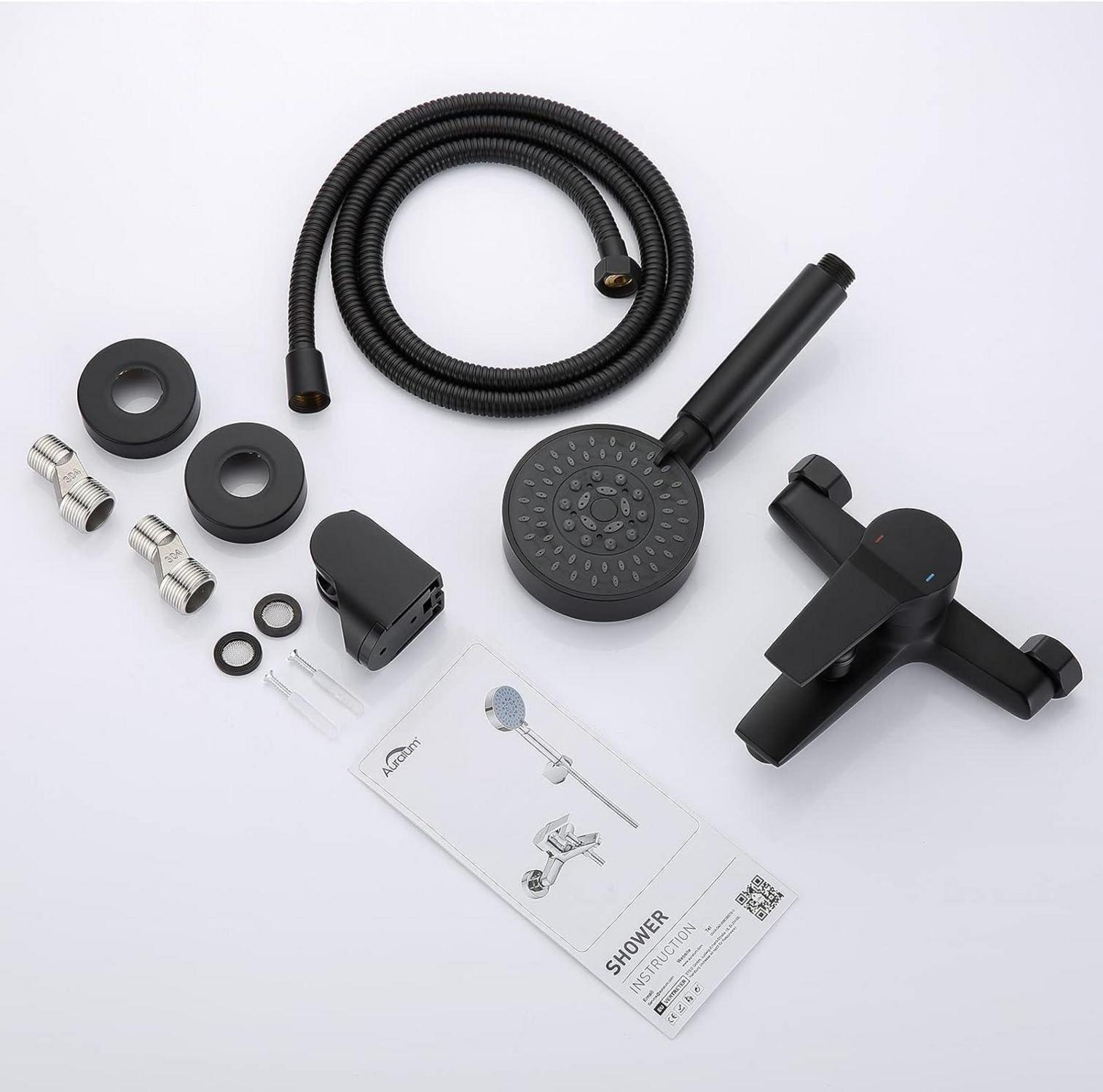 Duscharmatur Schwarz Badewannenarmatur Handbrause 5 Funktionen