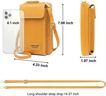 Handytasche Umhängen Damen PU Leder Klein Gelb-1