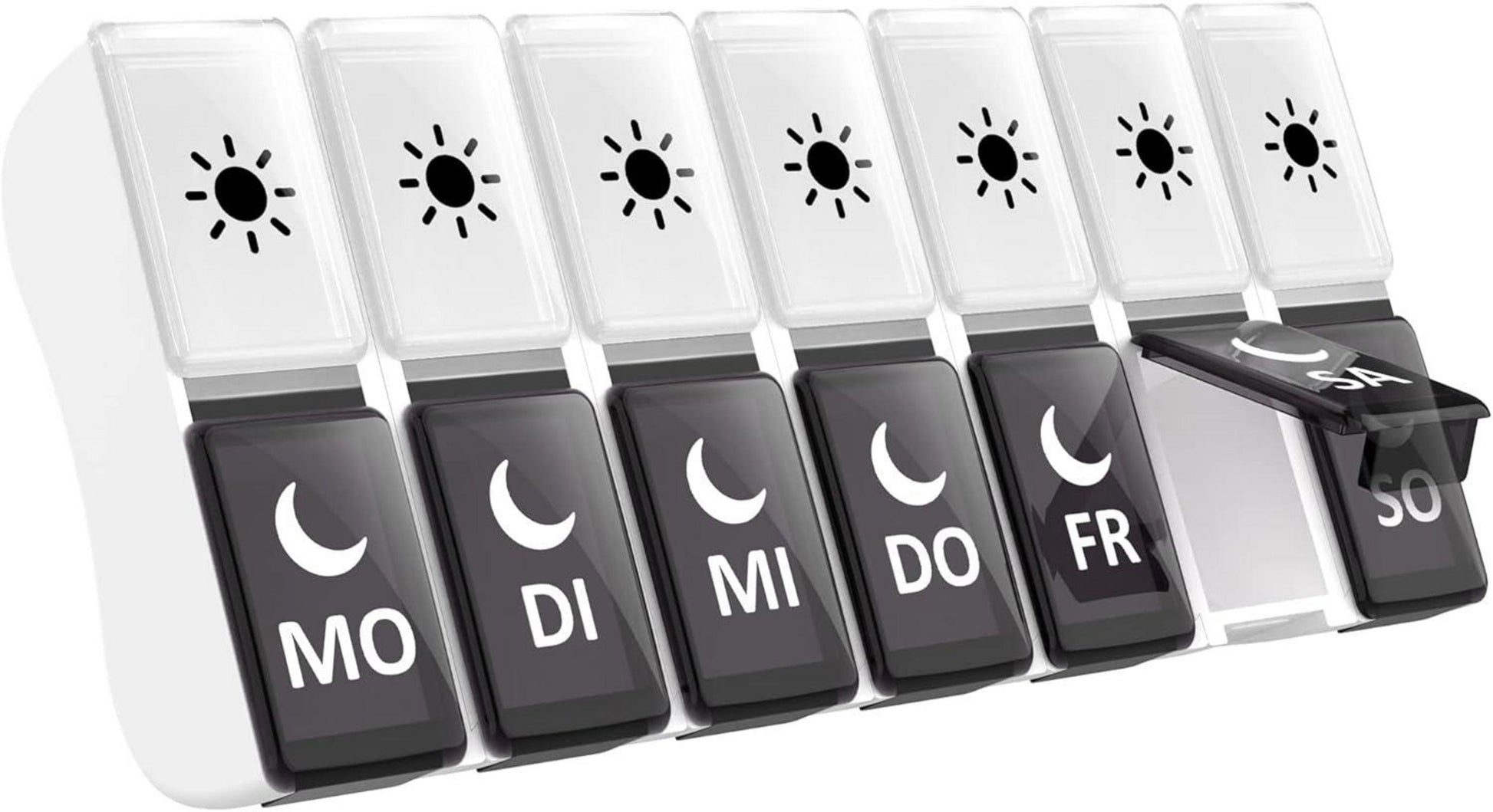 Pillendose 7 Tage 2 Fächer Schwarz/Weiß Tablettenbox