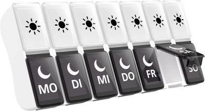 Pillendose 7 Tage 2 Fächer Schwarz/Weiß Tablettenbox
