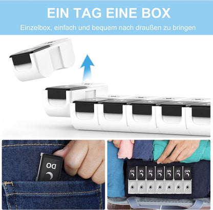 Tablettenbox 7 Tage Pillendose 2 Fächer BPA-frei Schwarz