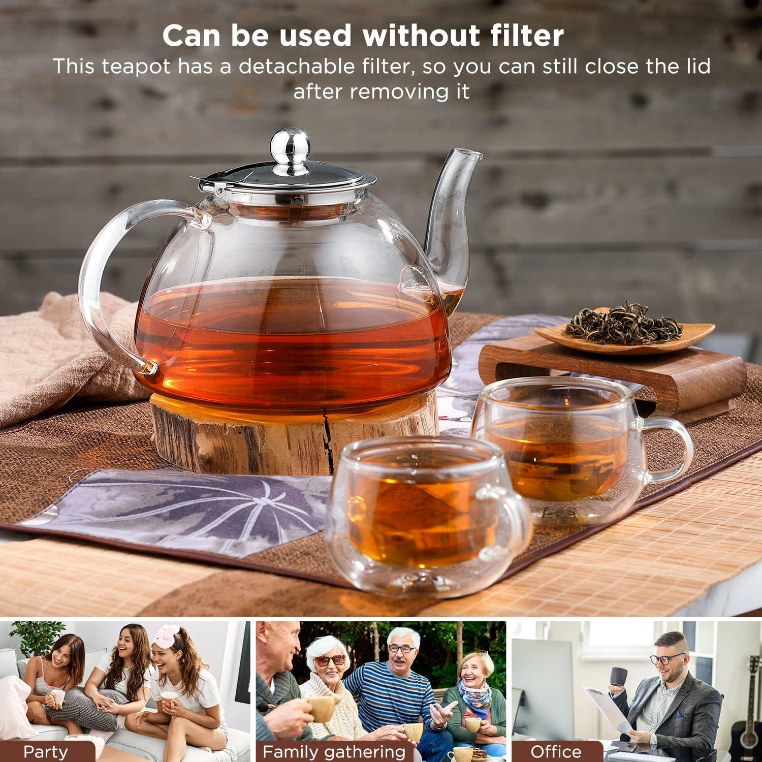 Teekanne 1300ML Borosilikatglas Edelstahl-Sieb Spülmaschinenfest