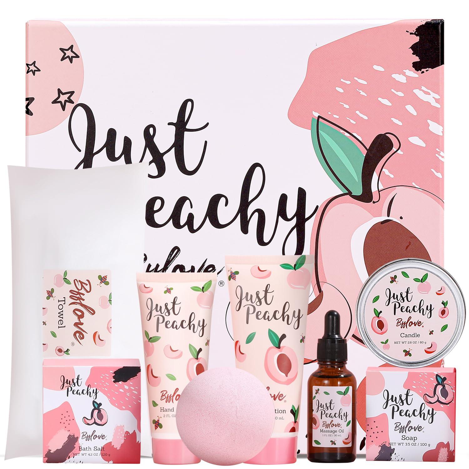 Geschenkset Frauen Pfirsich Spa 8-teilig Massage Kerze Badesalz