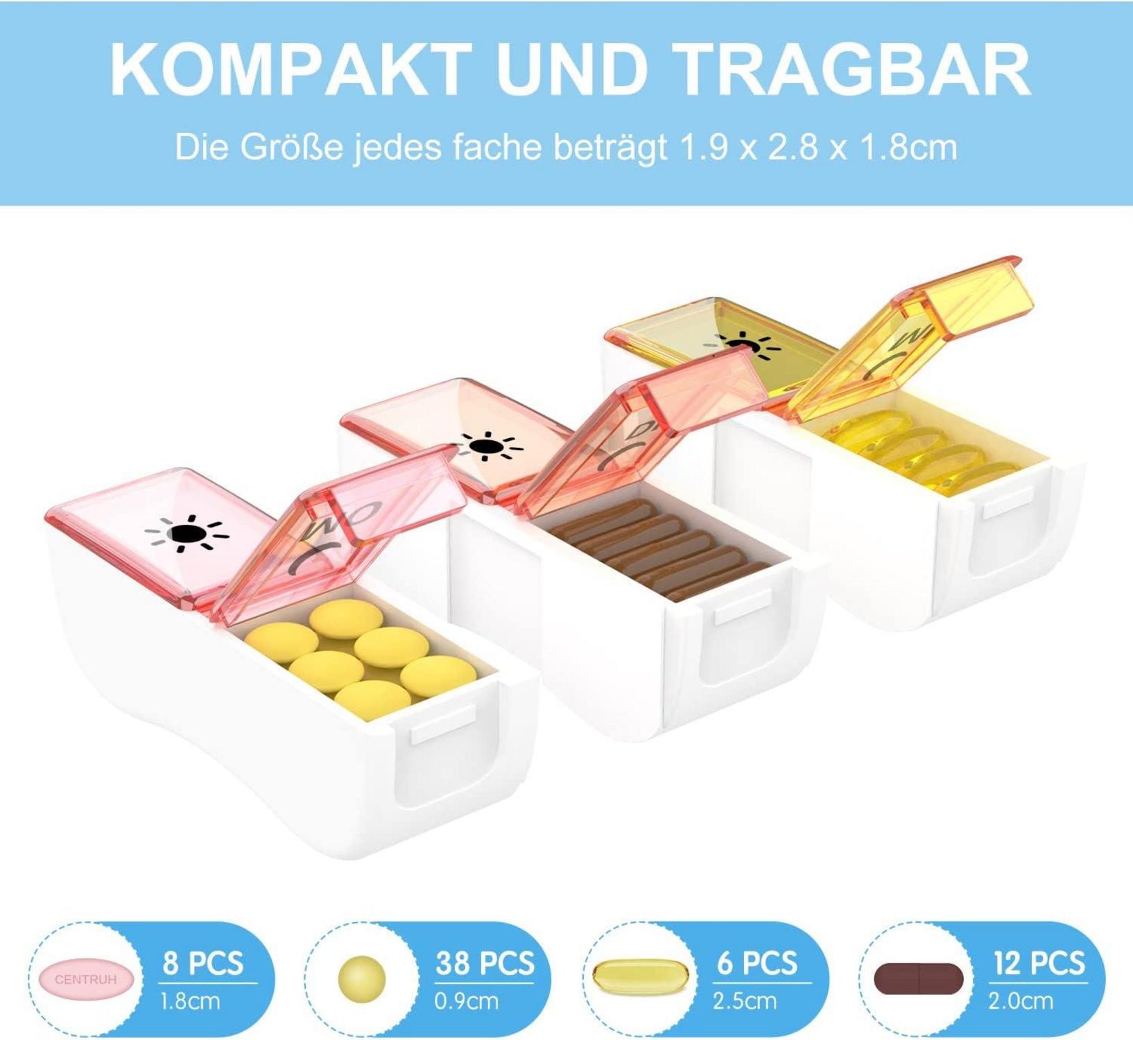 Tablettenbox 7 Tage 2 Fächer Morgens Abends BPA-frei