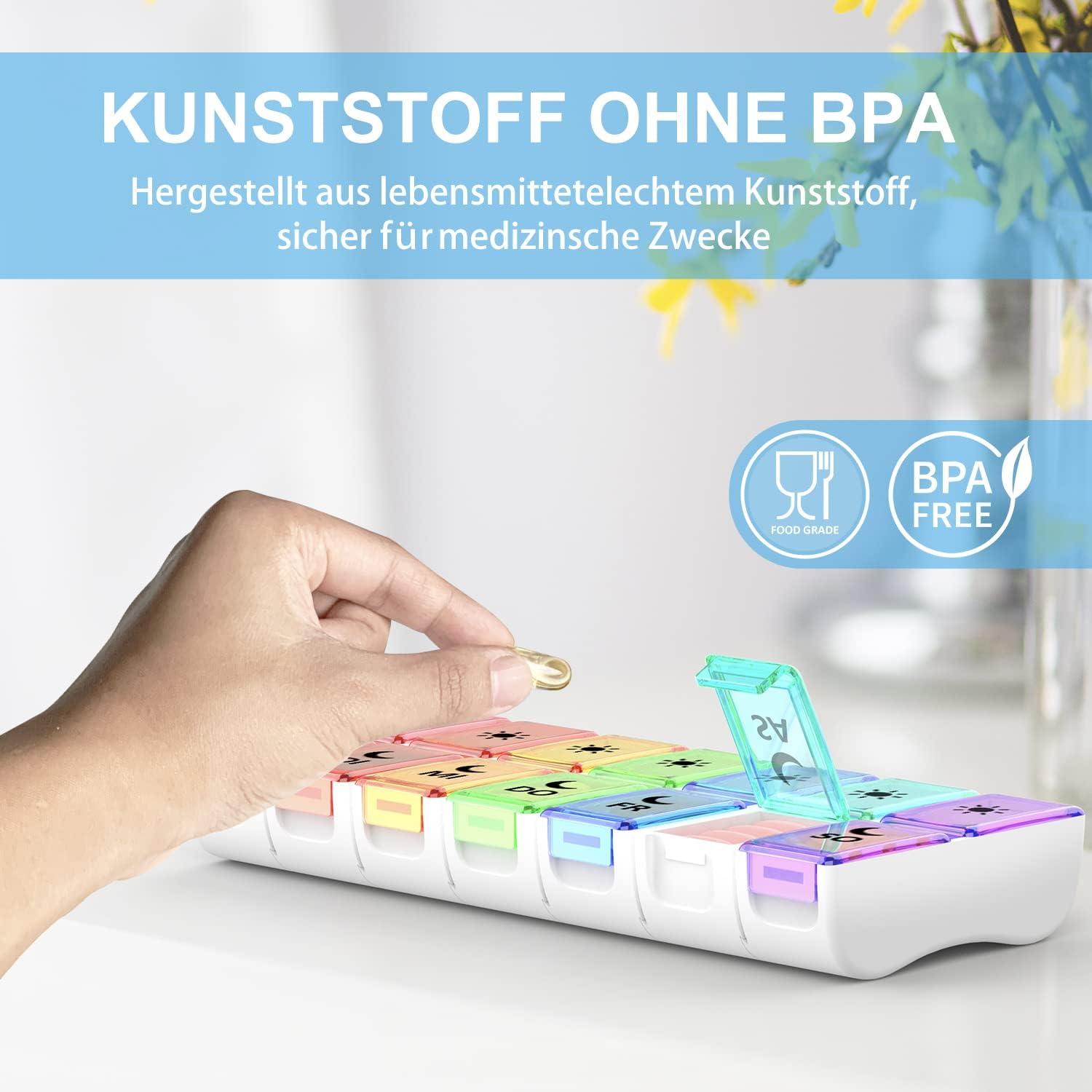 Tablettenbox 7 Tage 2 Fächer BPA-frei Abnehmbar 3D-Druck 17x7x2,5