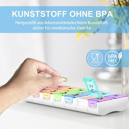 Tablettenbox 7 Tage 2 Fächer BPA-frei Abnehmbar 3D-Druck 17x7x2,5