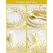 141Stück Weißgold Partygeschirr Set mit goldenem Punkt