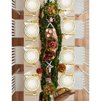 141Stück Weißgold Partygeschirr Set mit goldenem Punkt