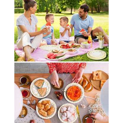 141Stück Weißgold Partygeschirr Set mit goldenem Punkt