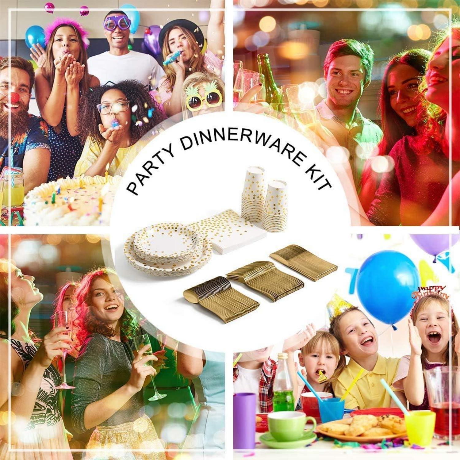 141Stück Weißgold Partygeschirr Set für Hochzeit Jubiläum