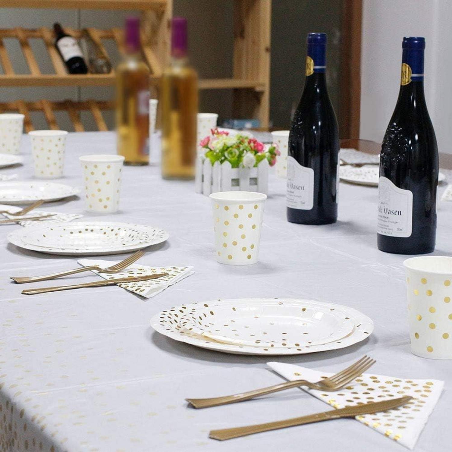 141-teiliges Weißgold Partygeschirr-Set für Geburtstag, Hochzeiten, Jubiläum