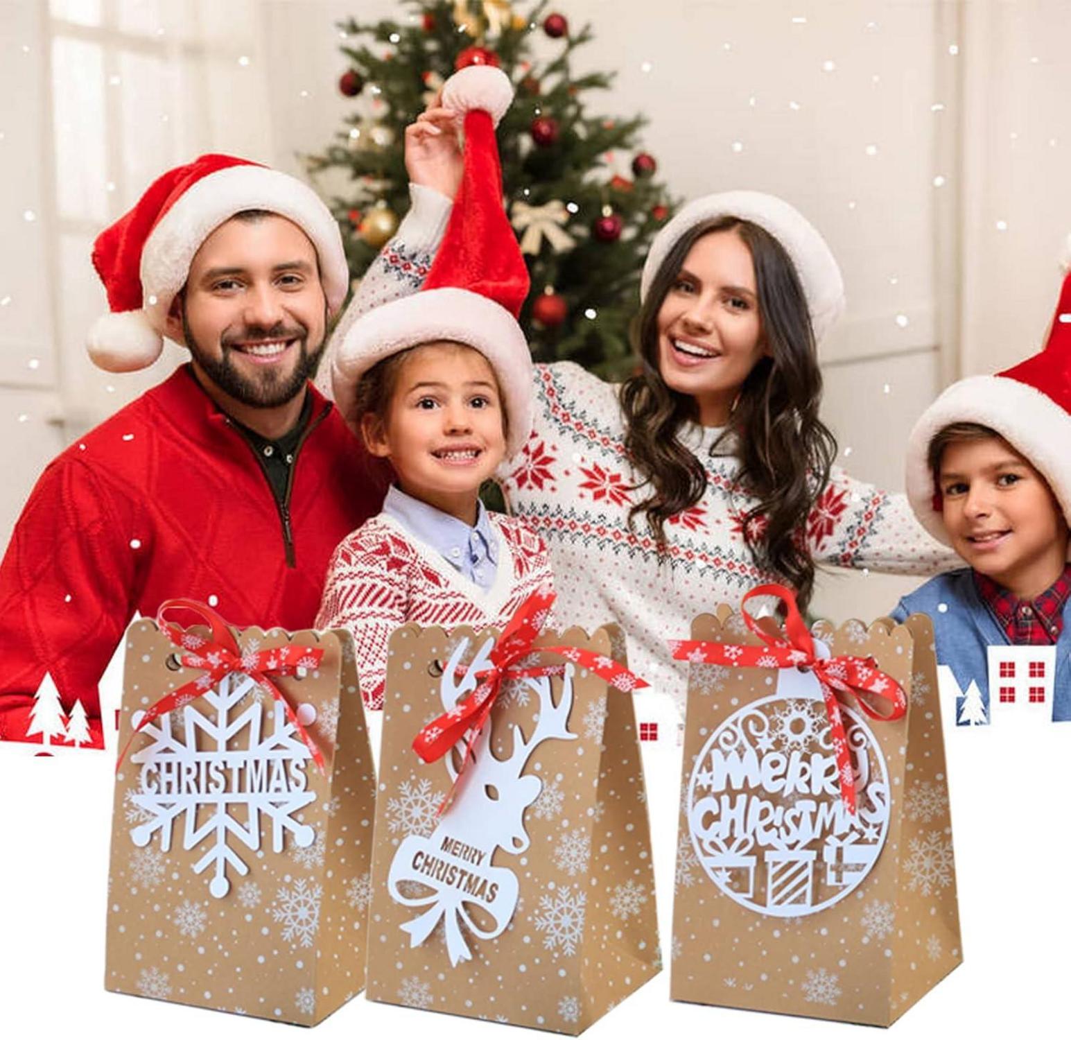 12 Stück Weihnachtstüten Kraftpapier Süssigkeiten Schokolade Kekse festliche Geschenktaschen
