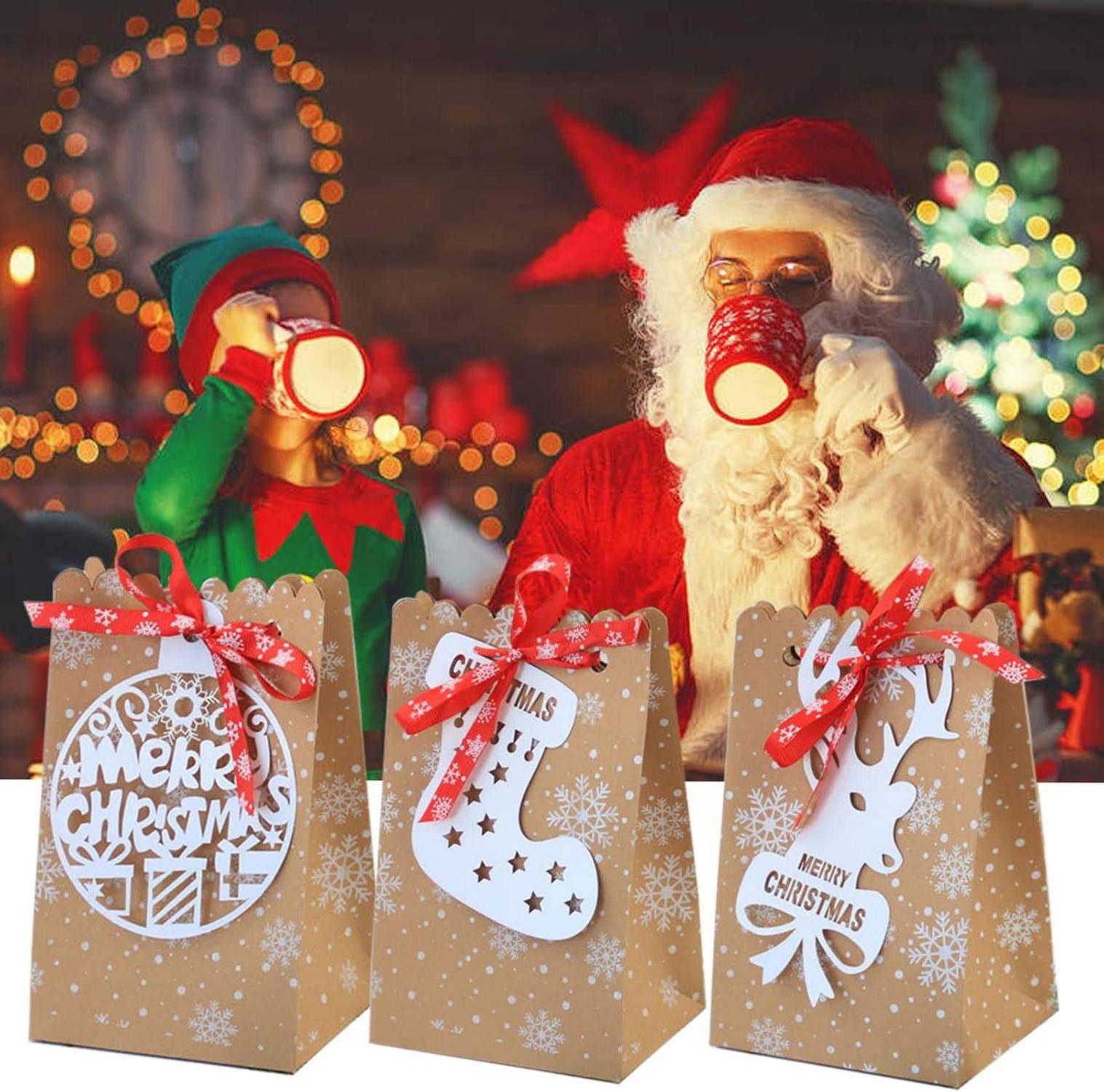 Weihnachten Advent Calendar Geschenktüten Kraftpapier 12 Stück