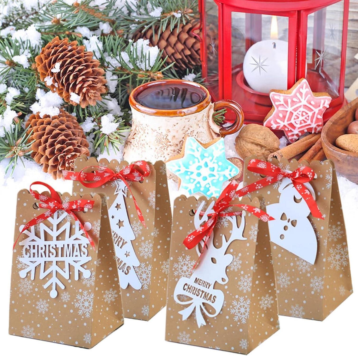 12 Stück Weihnachtstüten Kraftpapier Geschenktaschen Weihnachten