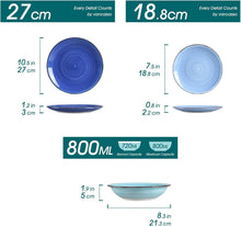 Tafelservice Steingut 36-teilig Blaue Serie für 12 Personen