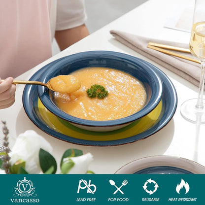 Tafelservice Steingut blau 18-tlg Kombiservice vancasso