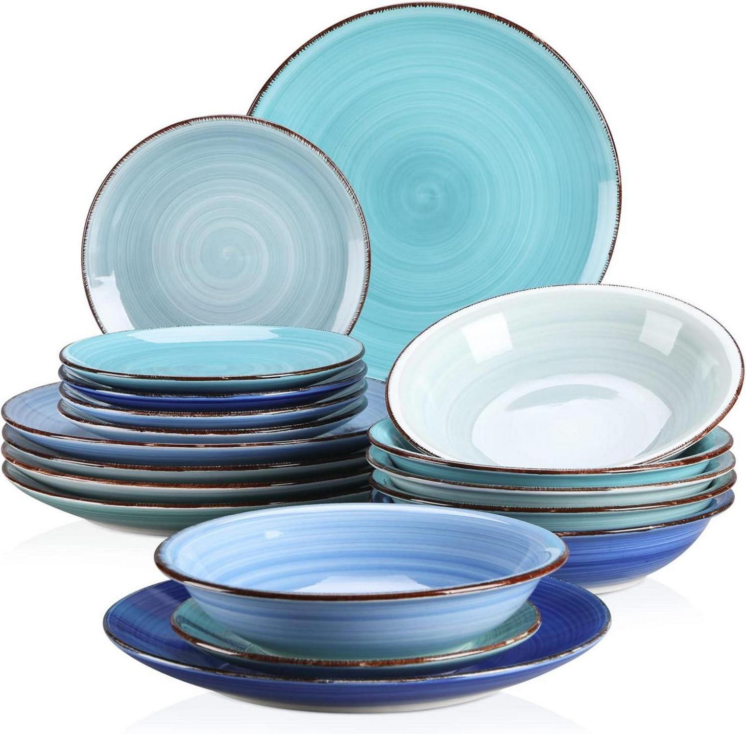 Tafelservice Steingut Kombiservice 18-teilig Blaue Serie
