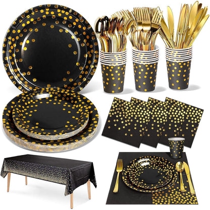 141-teiliges Schwarzesgold Partygeschirr-Set für 20 Gäste