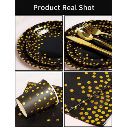 141-teiliges Schwarzesgold Partygeschirr-Set für 20 Gäste