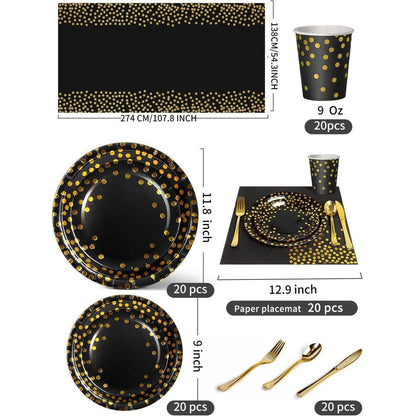 141-teiliges Schwarzesgold Partygeschirr-Set für 20 Gäste