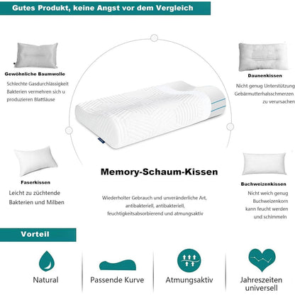 LAMB Nackenkissen Memory Foam 60x36x12 cm mit RUCO-BAC Bezug