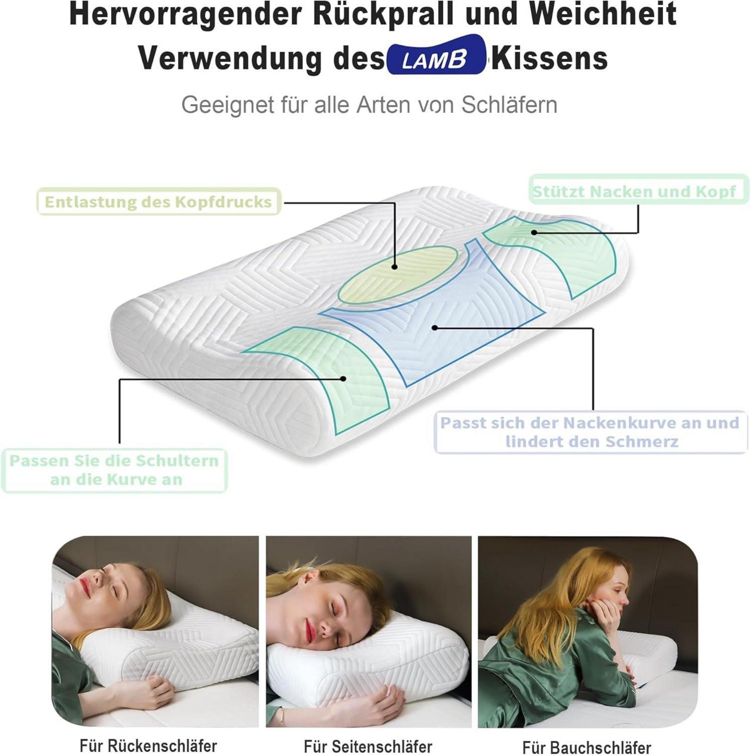 Orthopädisches Memory Foam Nackenkissen 60x36x12cm RUCO-BAC Bezug