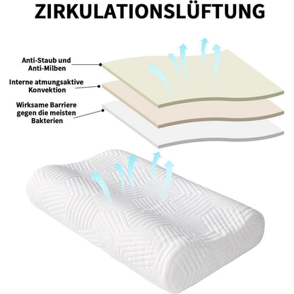 Höheneinstellbares Memory Foam Kissen mit Bezug 60x36x12 cm