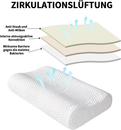 LAMB Höheneinstellbares Memory Foam Nackenstützkissen Bezug Weiß 60x36x12cm