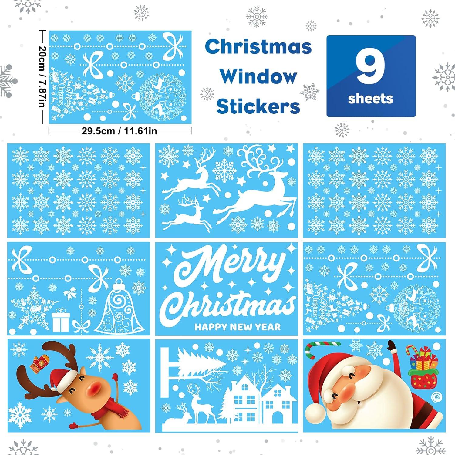 9er Set Weihnachten Fensteraufkleber Schneeflocken Rentier Weihnachtsdeko