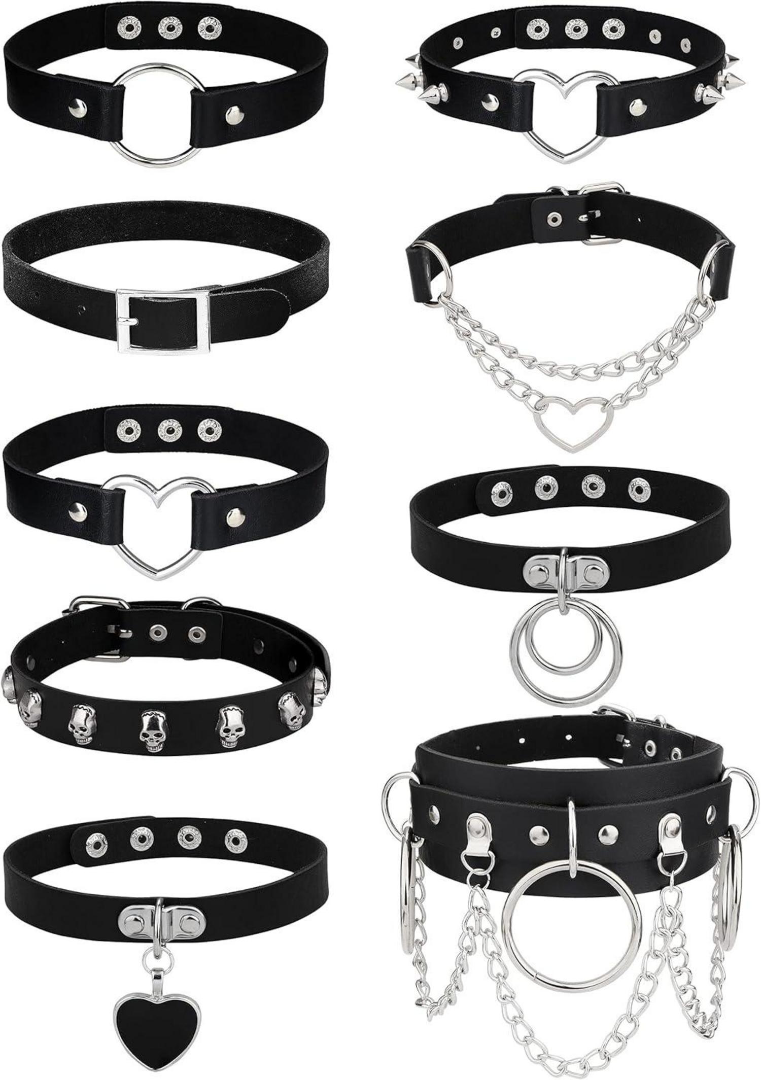 Gothic Punk Choker Set Schwarze Halskette Nieten Spikes PU Leder