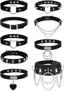 Gothic Punk Choker Set Schwarze Halskette Nieten Spikes PU Leder