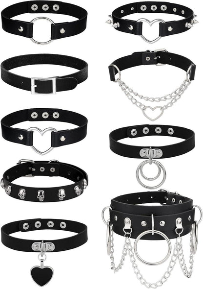 Gothic Punk Choker Set Schwarze Halskette Nieten Spikes PU Leder