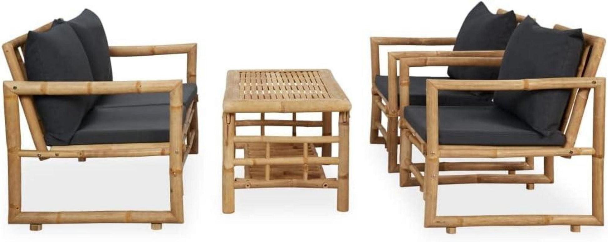 vidaXL Gartenmöbel-Set 4-tlg. Bambus Sitzgruppe Auflagen