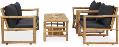 vidaXL Gartenmöbel-Set 4-tlg. Bambus Sitzgruppe Auflagen