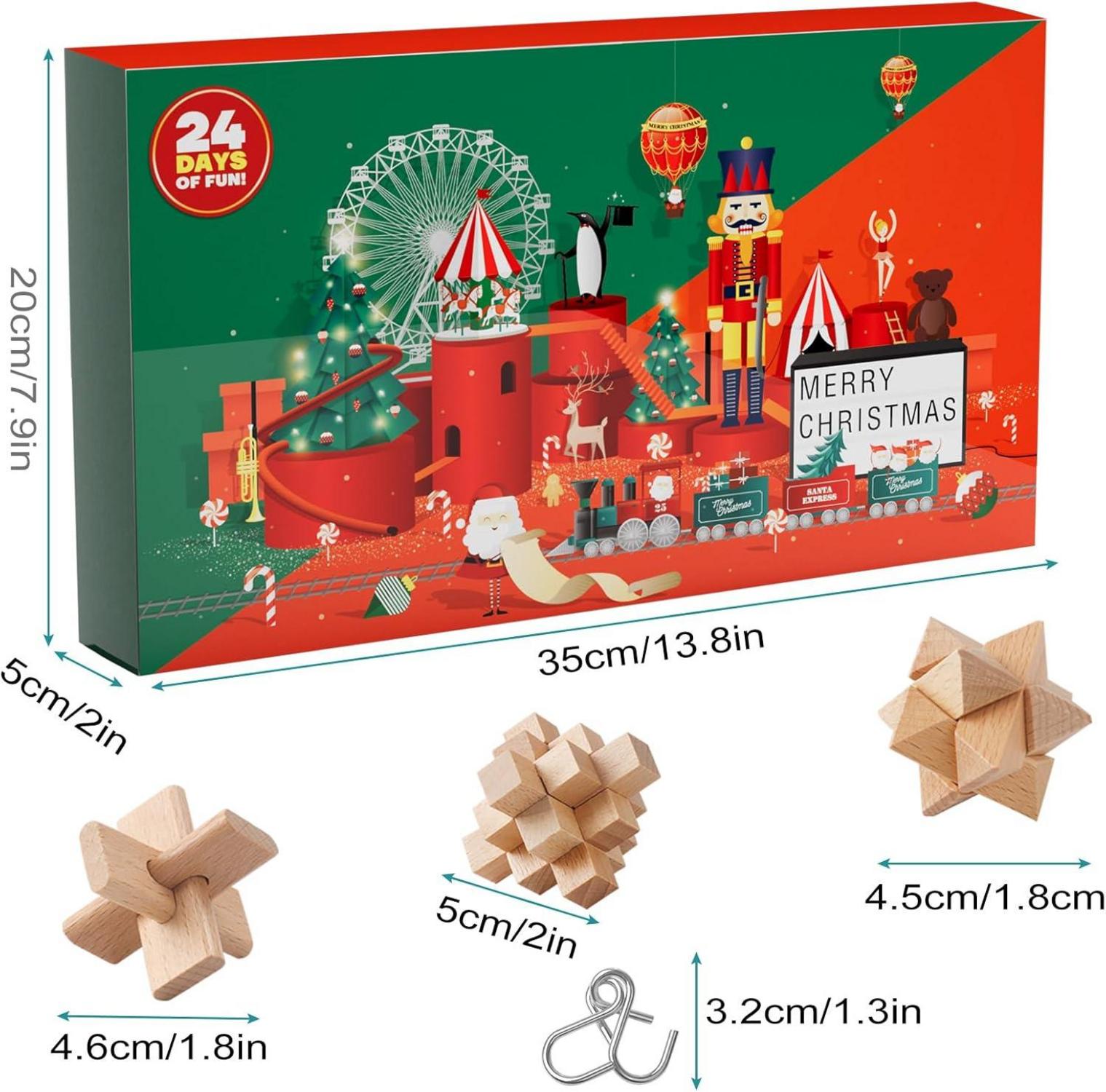 Adventskalender Knobelspiele 2024 Metall Holz 3D Puzzle Kinder