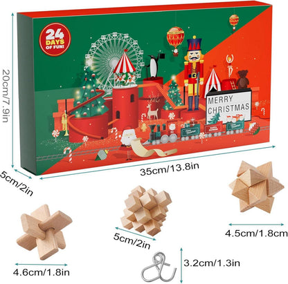 Adventskalender Knobelspiele 2024 Metall Holz 3D Puzzle Kinder