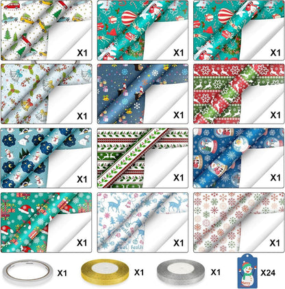 Geschenkpapier Weihnachten Recycling Set 12 Blatt Edel