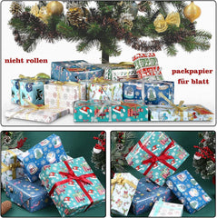 Weihnachtsgeschenkpapier Set Recycling 12 Blatt 70x50cm Edel Packpapier Geschenkbänder