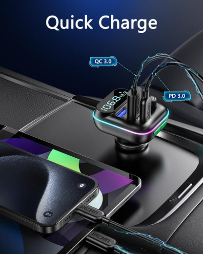 LENCENT Auto FM Transmitter Bluetooth Adapter V5.0 Freisprecheinrichtung