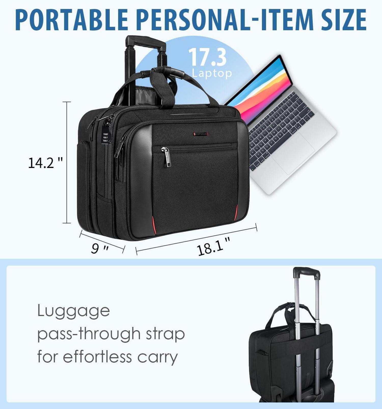 EMPSIGN Business Trolley Laptoptasche mit Rollen 17,3 Zoll