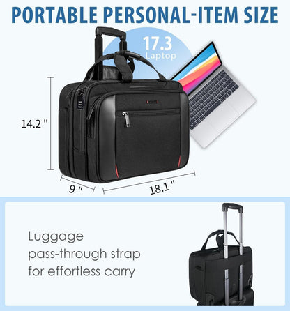 EMPSIGN Business Trolley Laptoptasche mit Rollen 17,3 Zoll