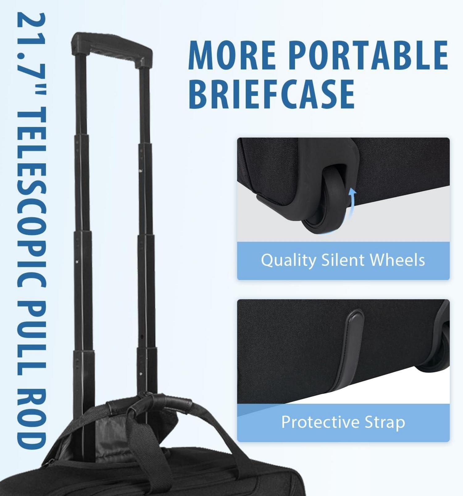 EMPSIGN Business Trolley Laptoptasche mit Rollen 17,3 Zoll RFID Schwarz