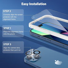 Panzer Schutzglas iPhone 13 mit Rahmen, Kamerafolie 9H