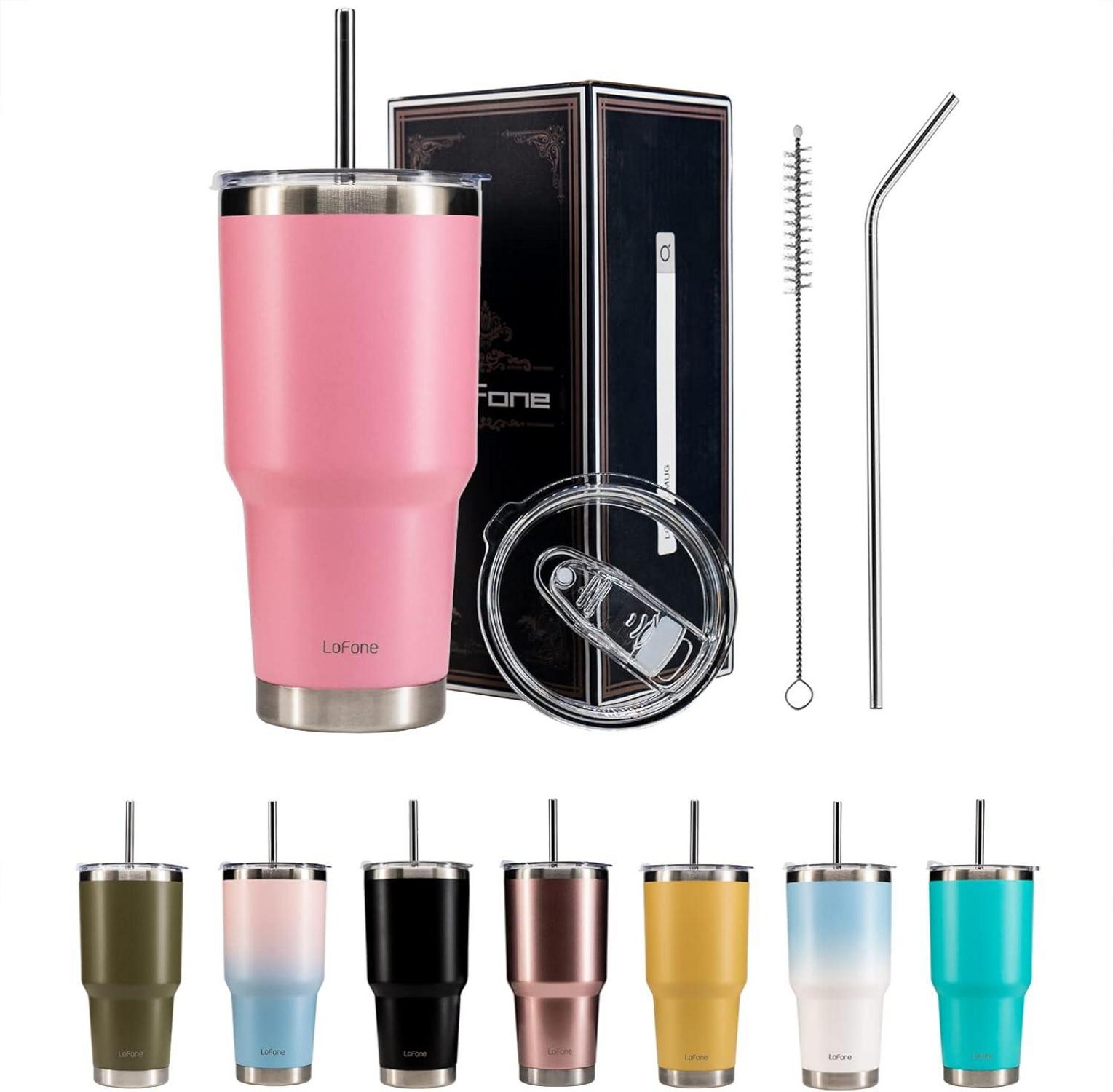 Isolierbecher 850 ml to go Kaffeebecher mit Strohhalm - Rosa