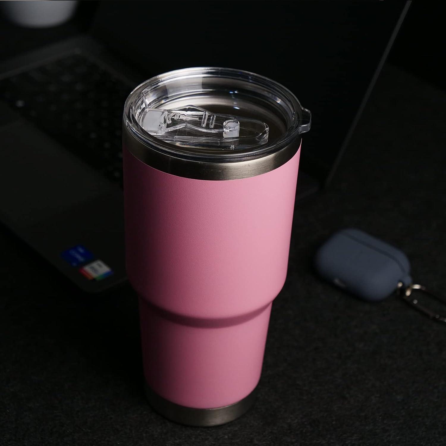 Isolierbecher Travel Mug 850 ml | Kaffeebecher to go mit Strohhalm | Heiß & kalt | Rosa