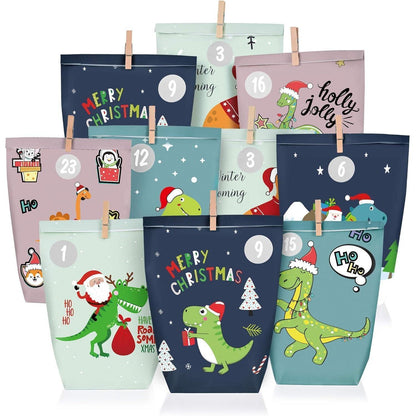 Adventskalender Dinosaurier Motiv Kraftpapiertüten Set