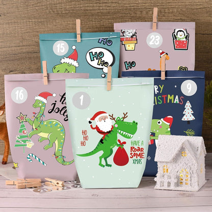 Adventskalender Dinosaurier Motiv Kraftpapiertüten Set